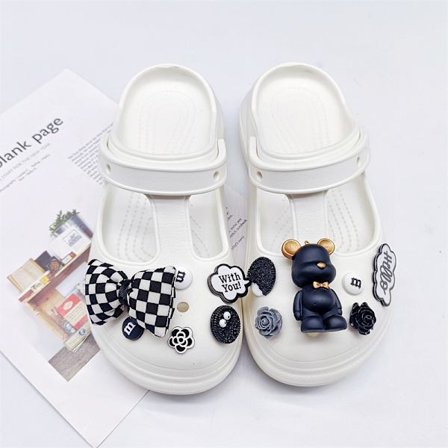 Søt svart rutete sløyfe med avtagbar skoblomst (sko ikke inkludert)