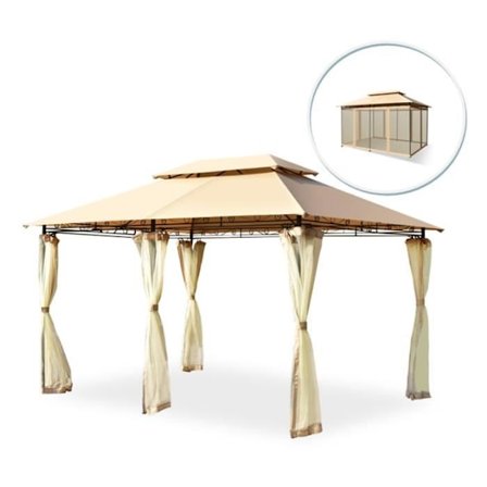 Havepavillon - COSTWAY - Barnum Pergola arbor - Aftagelige myggenet - Dobbelt tag - Havana