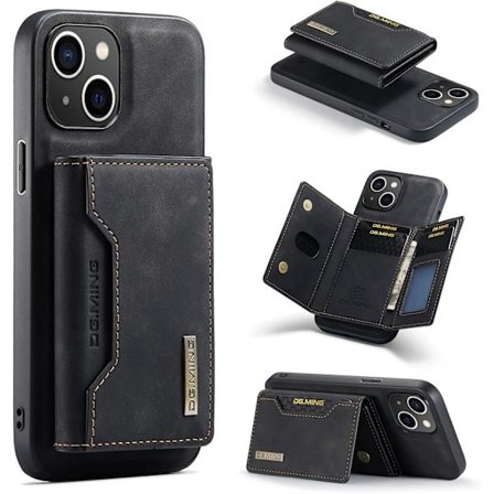 Wallet Case til iPhone 16, iPhone 16 (6,1 tommer) Case, iPhone 16 Læder Case med Aftagelig Kortlomme, Sort