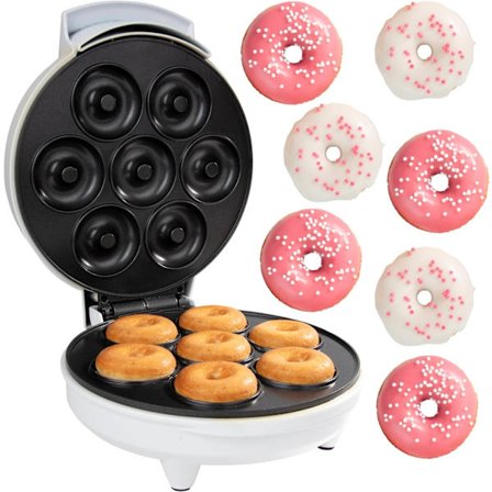Mini Donut Maker - Elektrisk Non-Stick Overflate Lager 7 Små Donuts - Dekorer, Frost eller Is Din Egen for Barnevennlig Bakst