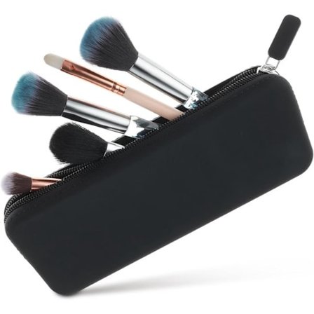 Rejsetaske til makeupbørster med lynlås, sort - opbevaringsboks til makeupbørster med lynlås