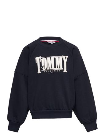 Tommy Sateen Logo Cn Sweat-shirt Genser Svart Tommy Hilfiger