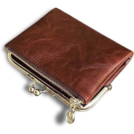 Damplånbok Liten Dam Kompakt Tvåfaldig Läder Vintage Myntbörs Med Dragkedja och Klicklås