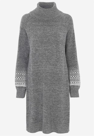 Cellbes of Sweden - Strikket kjole med jacquardmønstrede ærmer i grå / mønstret til damer i størrelse 42/44