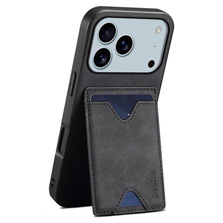 SKALO iPhone 17 Pro Max DENIOR PU-Nahkainen Korttikotelo Suojakuori - Musta