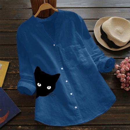 Pocket Stand -up Neck Kort-ärmad Bomull Och Linne Casual Lo