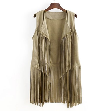 70-talls Dame Topper Denim Skjorte Disco Frynse Vest Jakke - Perfekt Grønn XXL