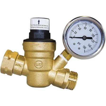 Vattentrycksregulatorventil, RV mässingsvattentrycksregulator med mätare och inloppsskärmfilter för husvagn