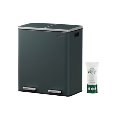 Rootz Pedalspand med to rum - Genbrugsspand - Skraldespand - Hvalpe- og børnesikring - Hygiejnisk - Røggrå - Pulverlakeret stål - 58,6 cm x 32 cm x 65