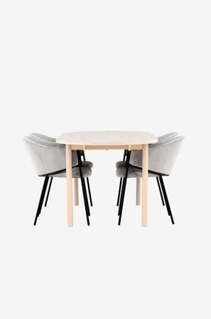 Venture Home - Andy-spisebord med Evelina-spisebordsstol - Grå - Spisebordssæt 4 personer - Fra Homeroom