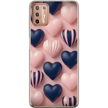 Kompatibelt Mobildeksel til Motorola Moto G9 Plus Myke tredimensjonale hjerter i rosa og marineblå toner i et romantisk mønster