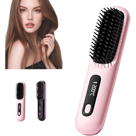 Hårborste för kvinnor - Snabbuppvärmande plattborstar med 4 temperaturinställningar och LCD-display, täta borststrån för släthet