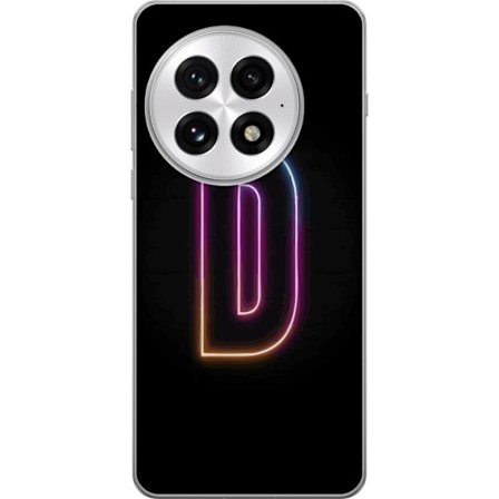 Kompatibel Mobilcover til OnePlus OnePlus 13 Minimalistisk neonbogstav D i farveskiftende lys mod sort baggrund i moderne digital design