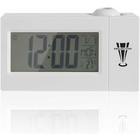 Digitalt vækkeur med projektor, dæmpbar, programmerbar sleep-timer og visning af indendørstemperatur, dag og dato - Fei Yu