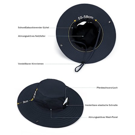 Solhat til mænd med UV-beskyttelse, sommerhat med bred skygge, sammenklappelig hat til vandreture og fiskeri