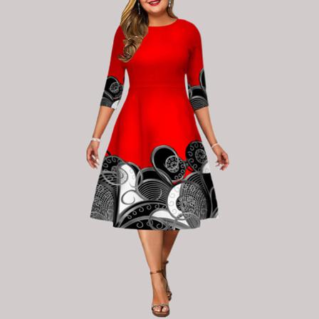 Office Lady Style Plus Size Klänning Dam Etniskt Print Höst Al