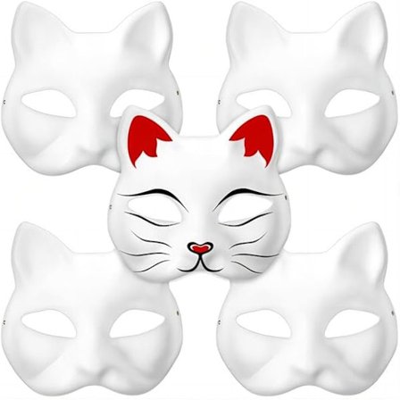 5 stk. Katte Masker, Hvide Therian Katte Masker, Tom DIY Halloween Maske, Dyre Halv Ansigt Masker Maskerade Cosplay Fest for Mænd Kvinder