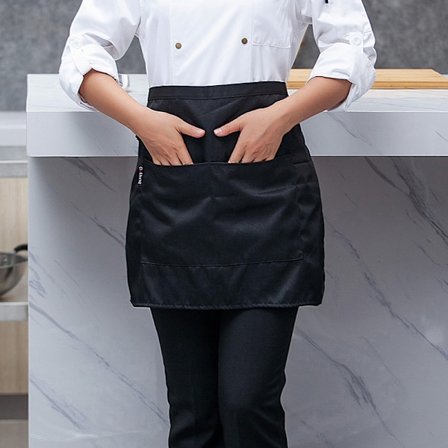 (Musta) 1 kpl vyötäröesiliina Vedenpitävä kokin esiliina Keittiön puoli esiliina 3 taskulla Miehet ja naiset Lyhyt esiliina tarjoilijoille Bistro 