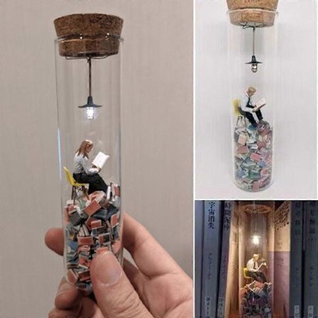 2024 "A Reading Man in a Test Tube" Creative Perspective Drawing Resin Reader Model Book Club Diorama Decoration Gift
