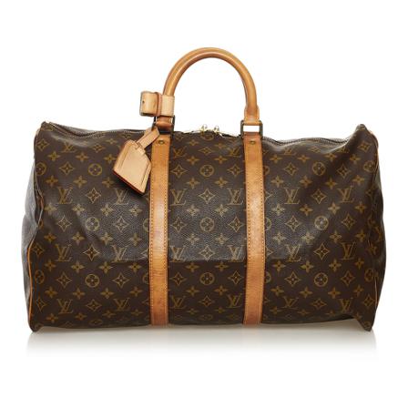 Louis Vuitton Vintage, Monogram Keepall 50 Fabric Coated Canvas France Bruin, Dames, Maat:ONE Size