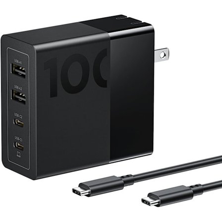 100W USB C Oplader, 4-Port Multi-Enheds Hurtig Opladning, Sort GaN Strømforsyning med 240W Kabel, til Thinkpad, MacBook, Dell XPS, iPhone, Samsung