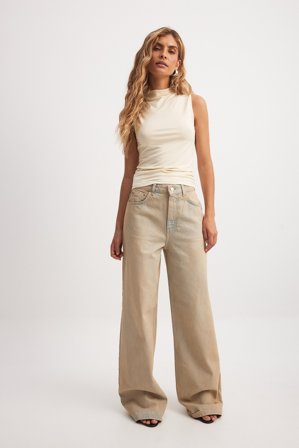 NA-KD Wide High Waist Jeans - Wide Leg Jeans - Beige - EU 34