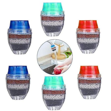 6 Pcs Kitchen Faucet Round Activated Carbon Filter Faucet Water Purifier 5 Layers Home Purified Fauc