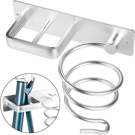 Hårfønerholder Rettetangholder med Kabelorganisering Aluminium Veggfeste for Hårføner Organizer Sølv