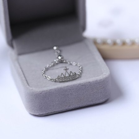 Nytt mode Silver Färg Öppen Justerbar Finger Ring Crown Chai