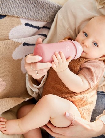 Everyday Baby Glass Baby Bottle Healthy + Rose Pink 240Ml - Pink - 240 ml
