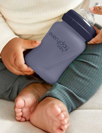 Everyday Baby Glass Baby Bottle Heat Sensing Healthy + Blueberry 150Ml - Blue - 150 ml