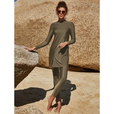Muslimsk baddräkt tvådelad konservativ strand surfing sol Brownish green S