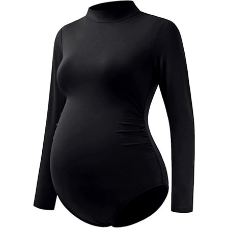 Maternity Shirt Mock Neck Long Sleeve Bodysuit för Gravid Fotografering en storlek.