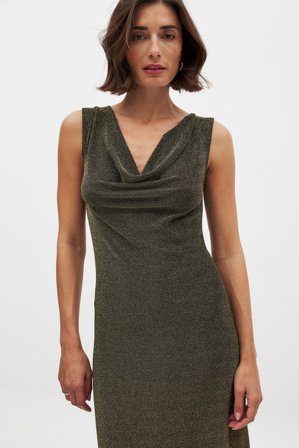 NA-KD Robe longue pailletée à décolleté cascade - Robes de fête - Or - M (EU 38-40)