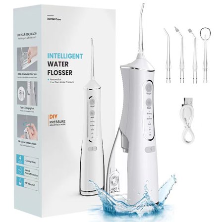 Profesjonell oral irrigator for tannrengjøring - dental irrigator, med 4 dyser, 4 moduser, IPX7 vanntett
