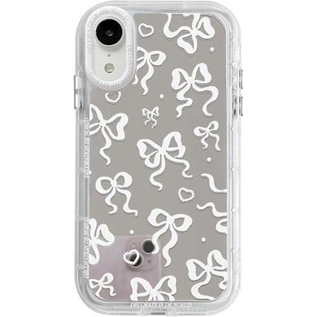 Kompatibel med iPhone XR mobiltelefondeksel, søtt speil sløyfe hjerte mønster, egnet for kvinner, med design støtsikkert mobiltelefondeksel