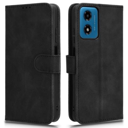SKALO Motorola Moto E14 4G Matt PU Nahka lompakkokotelo - Musta Black