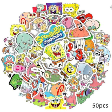 50 stk/sett Spongebob DIY Vanntette Klistremerker til Bagasje, Laptop, Kopper, Skateboard