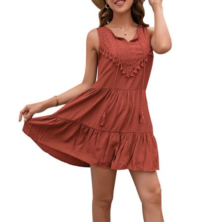 Dam Sommar Casual Tofsar Hög Midja Ärmlös Kort Mini Dr