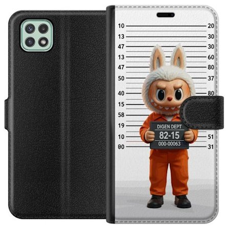 Kompatibel Tegnebogsetui til Samsung Samsung Galaxy A22 5G Sød tegnet kaninfigur i fængselsklæder med fangenummer mod baggrund med længdemåling