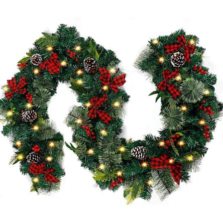 3m Julekrans med 50 Lys, Grankrans for Utendørs, Innendørs, Juledekorasjon