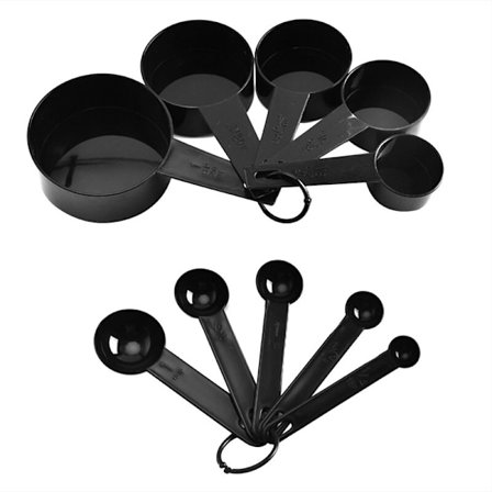 Musta mittalusikkasetti, grammamitta, punnituslusikka, mittalusikka, puutarha, keittiö (10 osaa mittalusikka ja mittakuppi)