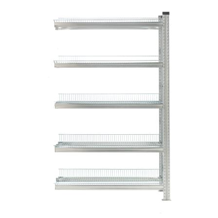 Regalsystem TRANSFORM, Anbaumodul mit 5 Gitterböden, 1972 x 900 x 500 mm, verzinkt