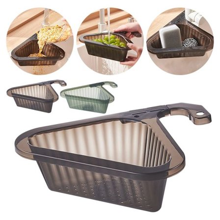 Multifunktionell triangulär filterkorg för diskho, hängande filtrerande diskbänkshållare Hylla korgar Swan avloppskorg Diskbänkssil (svart)