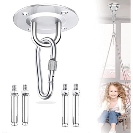 Lofthængt krog til ophængning Brug 304 rustfrit stål 500 kg belastningskapacitet Hængestolsbeslag i bjælke til gynge hængekøje yogaslagpose (sølv)