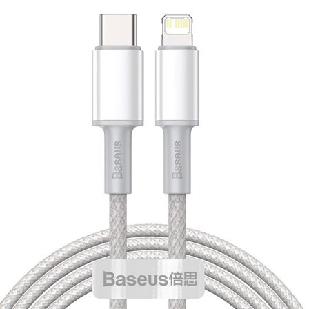 USB-C Lightning Baseus High Density Braided Cable, 20W, PD, 2m (valkoinen)
