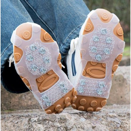 Issko med 10 manganstålpigge, gennemsigtige stegjern til sko og støvler, skridsikker til vandreture, snevandring, klatring, jogging, fiskeri, L