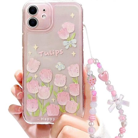 Kompatibelt med iPhone 7 Skal, iPhone 8 Skal, iPhone SE 2020/SE 2022 Skal Blomma och Tulpan Design Sött Rosett Jordgubbs Pärlkedja Slim Sof[D