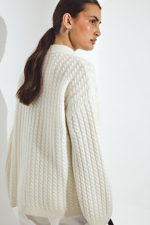 Premium Selection Oversize-Wollpullover mit Zopfmuster - Pullover mit Zopfmuster - Offwhite - XS