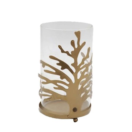 Fyrfadsstage, 21 cm guldmetal og glas